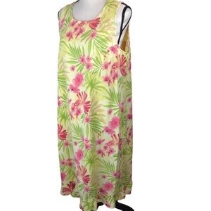 Hawaiian Print Silky Pull Over Sheath  Dress/Cover-Up, Large Beachy Cruise